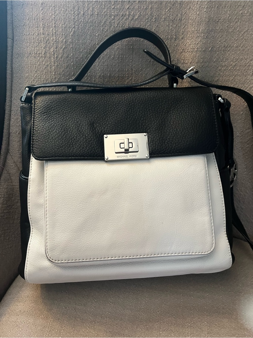 Michael Kors Black and White Leather Top-Handle Satchel